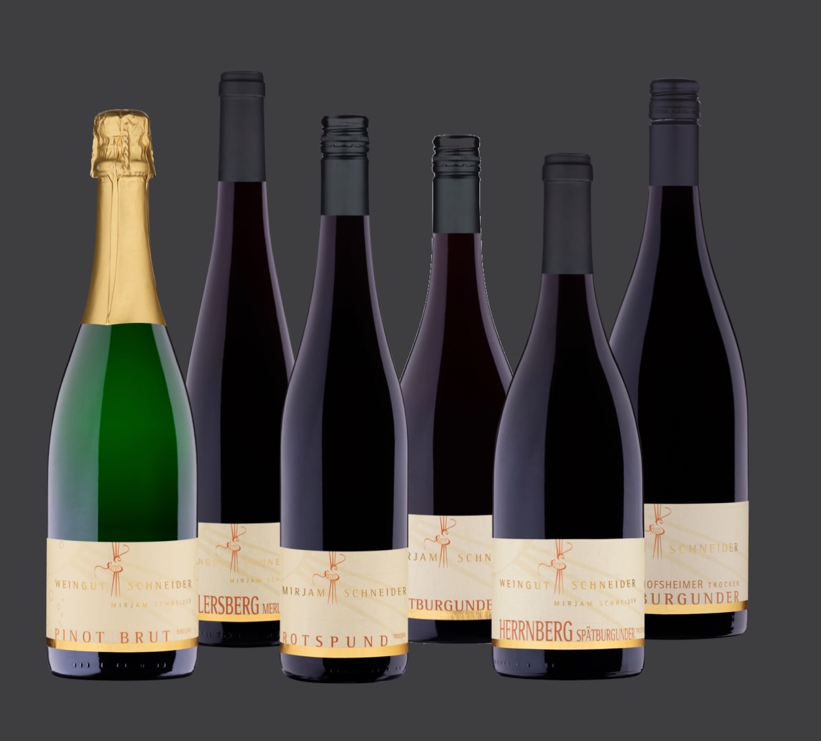 <br>Nr.: P RW<br>Paket Rote WEINnacht<br>2021 Kellersberg Pinot Brut Nature<br>2022 Gau-Bischof Spätburgunder Blanc de Noir Tonneau<br>2022 Rotspund tr<br>2020 Spätburgunder tr. Holzfass<br>2020 Kellersberg Merlot Nr. 9 tr Barrique<br>2022 Herrnberg Spätburgunder tr Barrique<br>